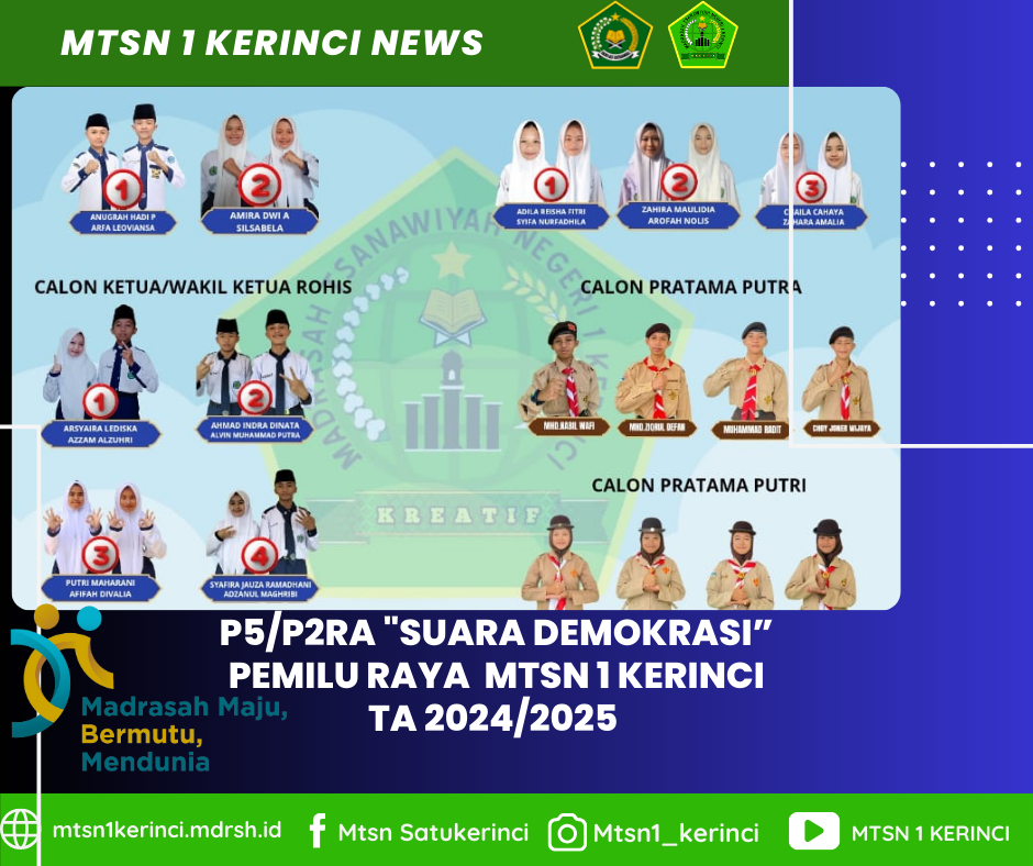 PEMILU RAYA MTsN 1 KERINCI: E-VOTING ONLINE PILIH KETUA OSIM, UKM, ROHIS, DAN PRATAMA PRAMUKA DILAKSANAKAN DENGAN LANCAR