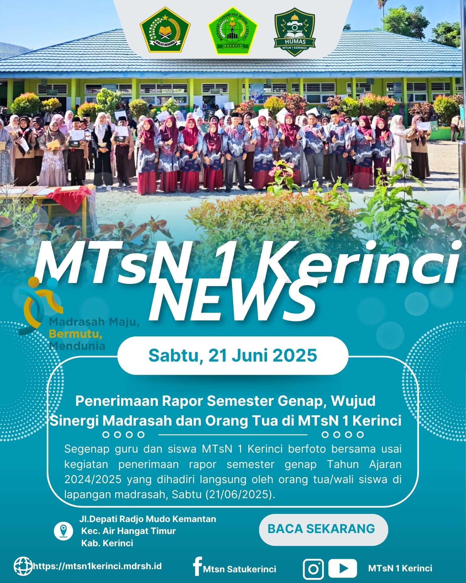Penerimaan Rapor Semester Genap MTsN 1 Kerinci Berlangsung Tertib dan Cerah