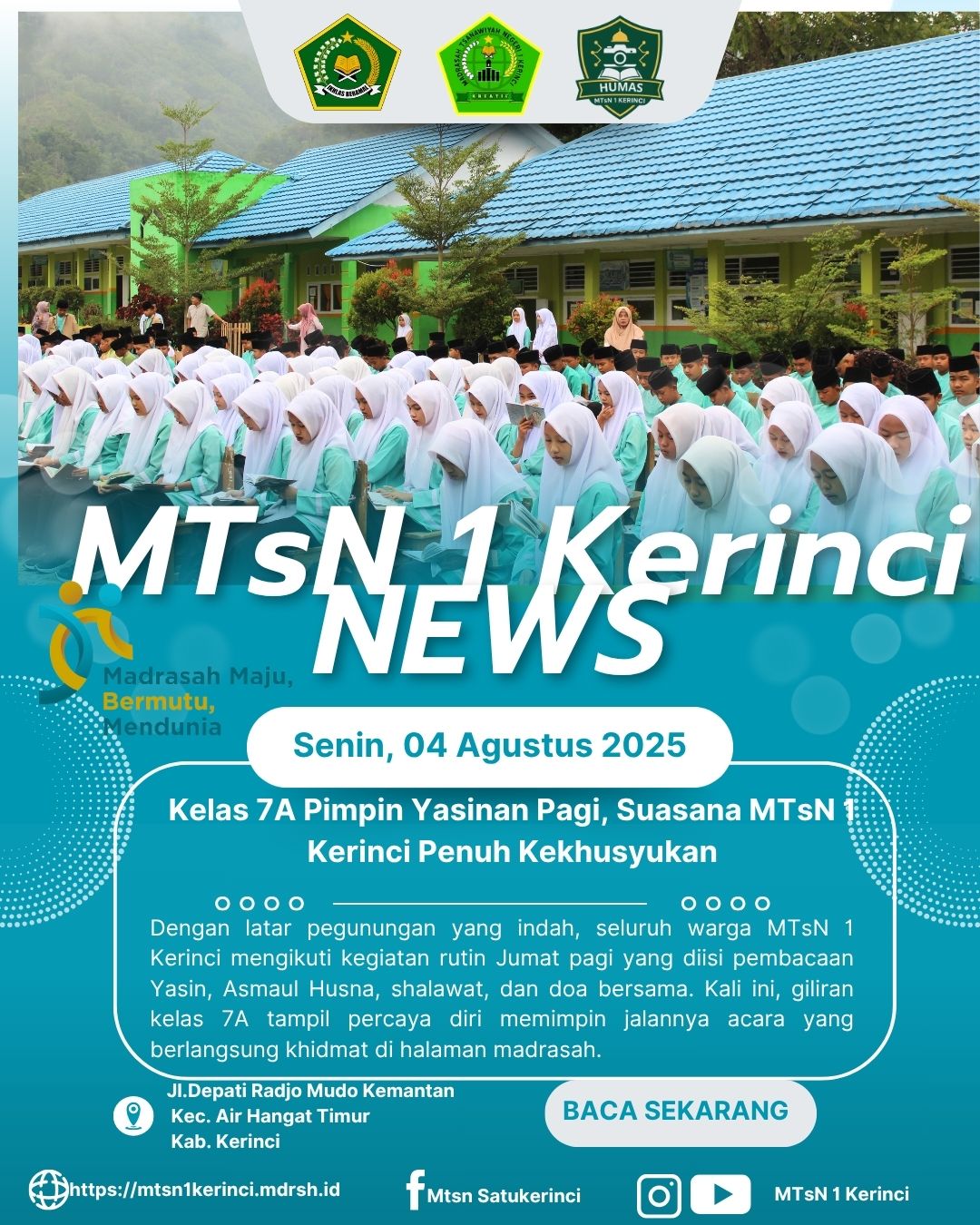 Kelas 7A Tampil Penuh Semangat Pimpin Yasinan Pagi di MTsN 1 Kerinci