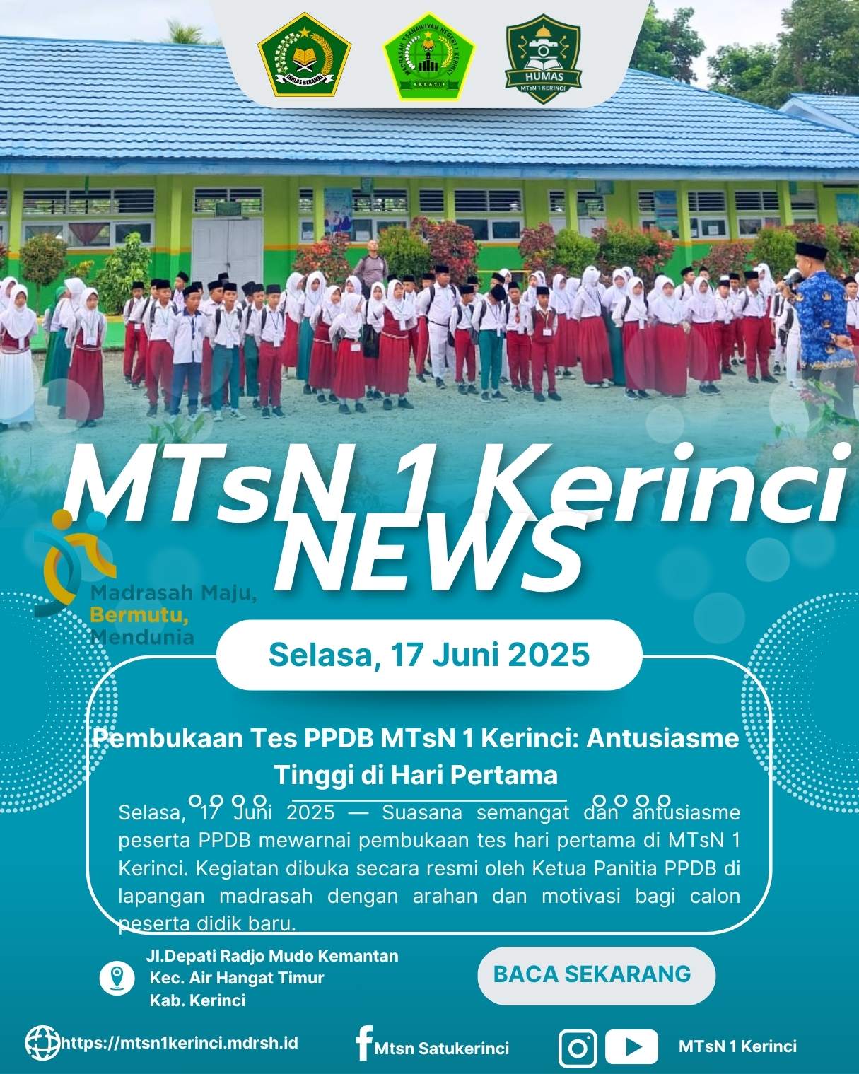 Hari Pertama Tes PPDB MTsN 1 Kerinci Disambut Antusias, Siswa Ikuti Serangkaian Ujian