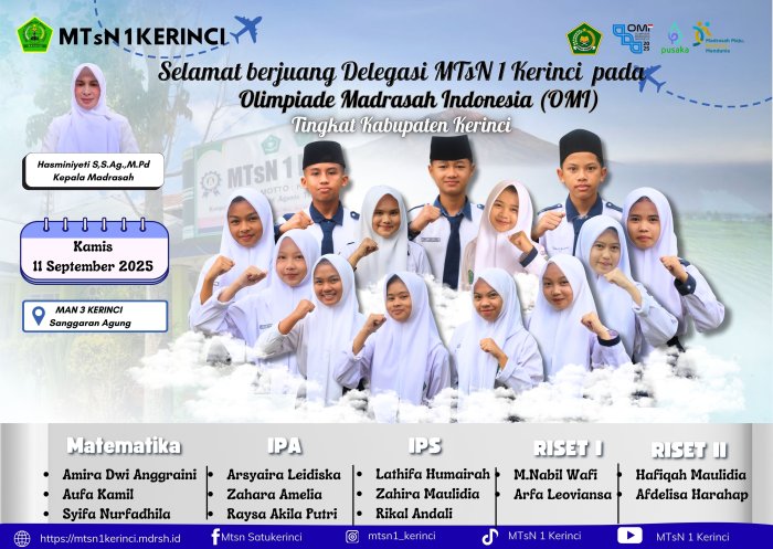 Delegasi MTsN 1 Kerinci Siap Berlaga di Olimpiade Madrasah Indonesia (OMI) Tingkat MTs Kabupaten Kerinci