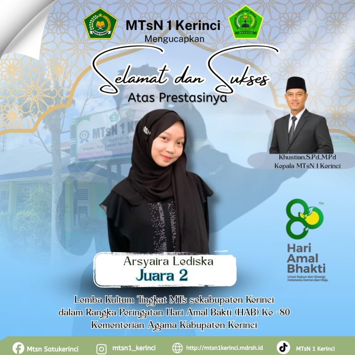 MTsN 1 Kerinci Raih Juara 2 Lomba Kultum MTs se-Kabupaten Kerinci dalam Rangka HAB Kemenag ke-80