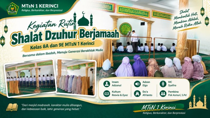 Khidmat dan Penuh Makna! Intip Suasana Shalat Dzuhur Berjamaah Kelas 8A & 9E MTsN 1 Kerinci