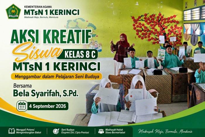 Aksi Kreatif Siswa Kelas 8 C MTsN 1 Kerinci Menggambar dalam Pelajaran Seni Budaya Bersama Bela Syarifah, S.Pd.