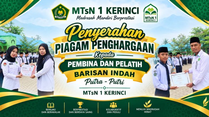 MTsN 1 Kerinci Beri Apresiasi dan Serahkan Piagam Penghargaan Kepada Pembina dan Pelatih Barisan Indah.