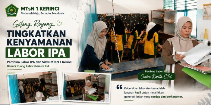 Tingkatkan Kenyamanan Literasi, Pembina Perpustakaan dan Siswi MTsN 1 Kerinci Gotong Royong Benahi Ruang Labor IPA Tingkatkan Kenyamanan Literasi, Pembina Perpustakaan dan Siswi MTsN 1 Kerinci Gotong Royong Benahi Ruang Labor IPA