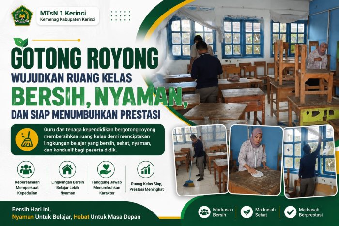 Gotong Royong Wujudkan Ruang Kelas Bersih, Nyaman, dan Siap Menumbuhkan Prestasi Gotong Royong Wujudkan Ruang Kelas Bersih, Nyaman, dan Siap Menumbuhkan Prestasi