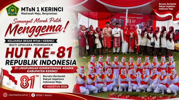 Semangat Merah Putih Menggema, Keluarga Besar MTsN 1 Kerinci Ikuti Upacara HUT ke-81 RI di Kemenag Kabupaten Kerinci Semangat Merah Putih Menggema, Keluarga Besar MTsN 1 Kerinci Ikuti Upacara HUT ke-81 RI di Kemenag Kabupaten Kerinci