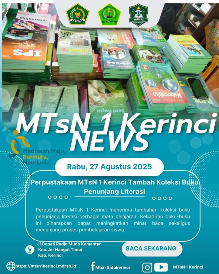 Perpustakaan MTsN 1 Kerinci Tambah Koleksi Buku Penunjang Literasi