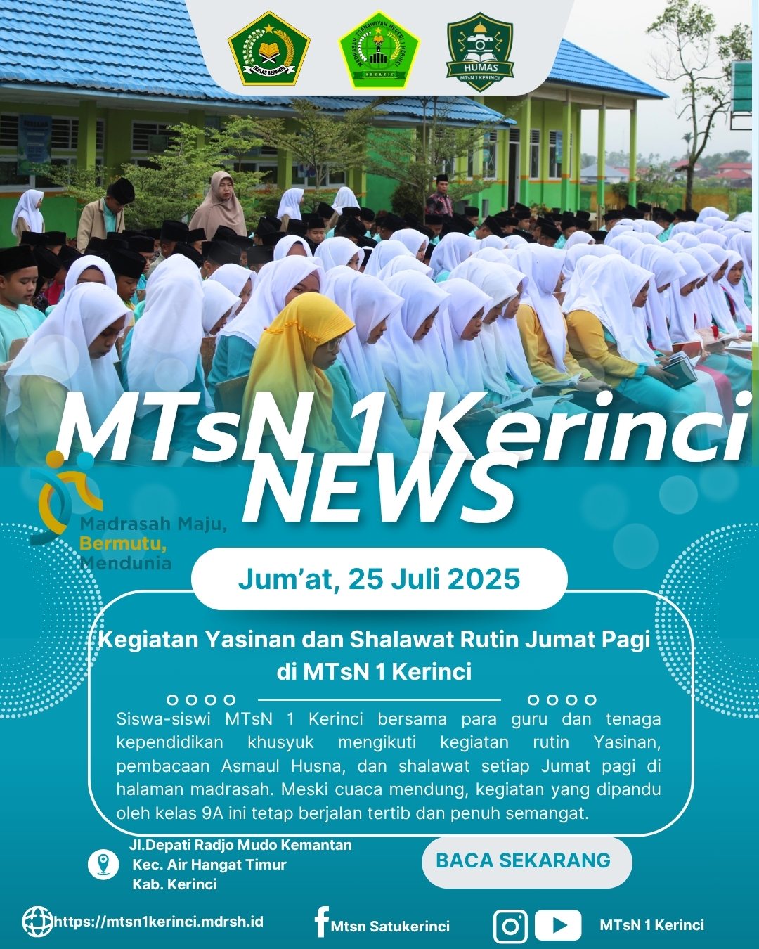 Yasinan, Asmaul Husna, dan Shalawat Rutin Warnai Jumat Pagi di MTsN 1 Kerinci