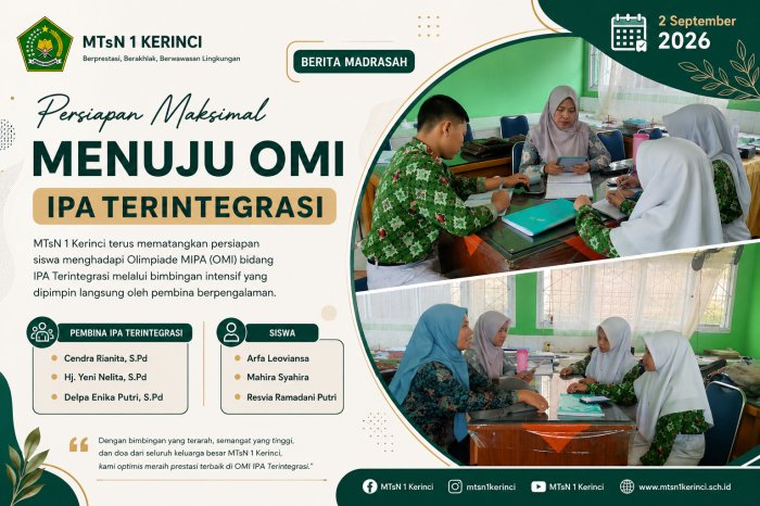 Matangkan Persiapan OMI IPA Terintegrasi, Pembina MTsN 1 Kerinci Intensifkan Bimbingan Siswa Matangkan Persiapan OMI IPA Terintegrasi, Pembina MTsN 1 Kerinci Intensifkan Bimbingan Siswa