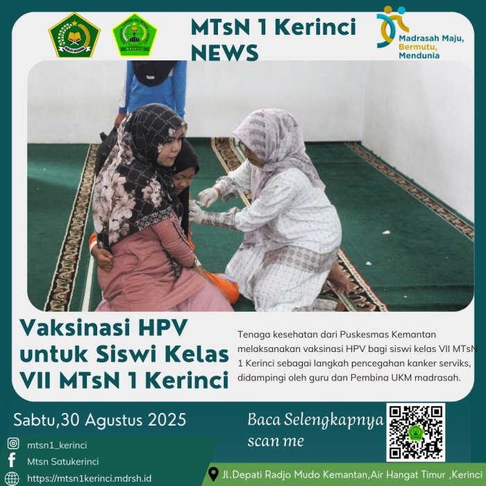 MTsN 1 Kerinci Gelar Vaksinasi HPV untuk Remaja Putri Kelas VII