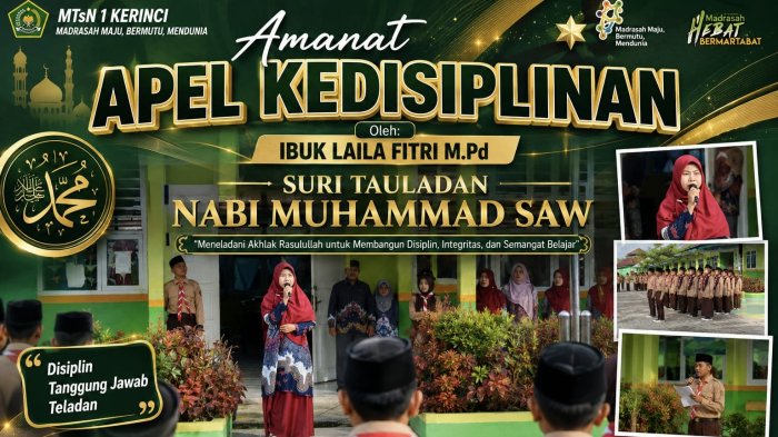 Pembina MTsN 1 Kerinci Laila Fitri Sampaikan Teladan Nabi pada Apel Kamis yang Dikoordinasikan Petugas Kelas 9E Pembina MTsN 1 Kerinci Laila Fitri Sampaikan Teladan Nabi pada Apel Kamis yang Dikoordinasikan Petugas Kelas 9E