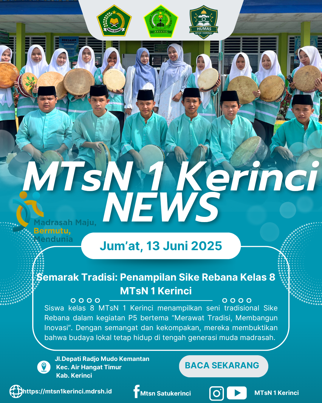 Kelas 8 MTsN 1 Kerinci Tampilkan Seni Sike Rebana dalam Kegiatan P5 Bertema Kearifan Lokal