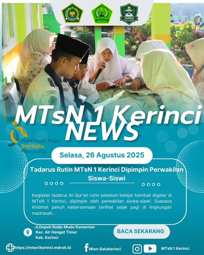 MTsN 1 Kerinci Gelar Tadarus Rutin Dipimpin Perwakilan Siswa dan Siswi
