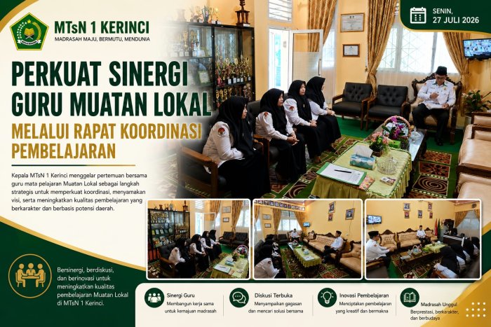 Kepala MTsN 1 Kerinci Perkuat Sinergi Guru Muatan Lokal Melalui Rapat Koordinasi Pembelajaran Kepala MTsN 1 Kerinci Perkuat Sinergi Guru Muatan Lokal Melalui Rapat Koordinasi Pembelajaran