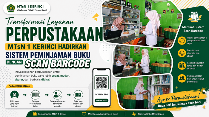 Transformasi Layanan Perpustakaan: MTsN 1 Kerinci Hadirkan Sistem Peminjaman Buku dengan Scan Barcode Transformasi Layanan Perpustakaan: MTsN 1 Kerinci Hadirkan Sistem Peminjaman Buku dengan Scan Barcode