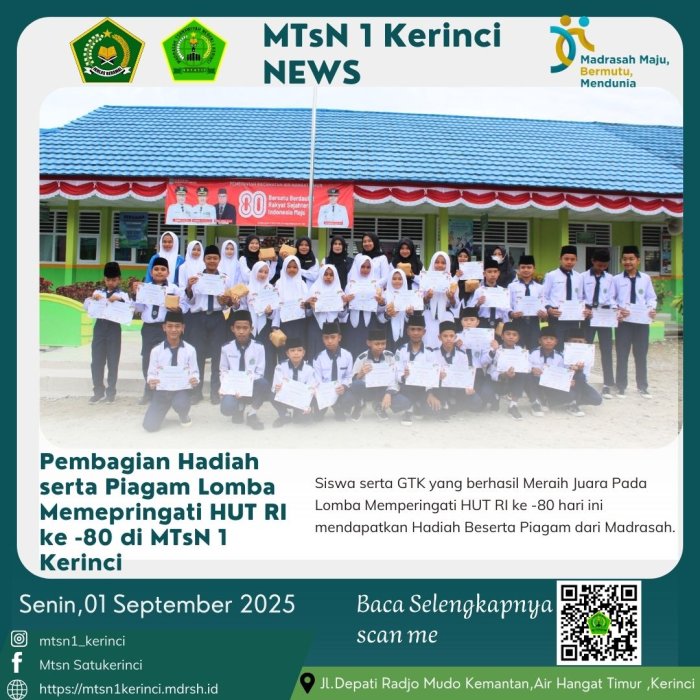 Semarak Kemerdekaan: MTsN 1 Kerinci Serahkan Hadiah Lomba 17 Agustus