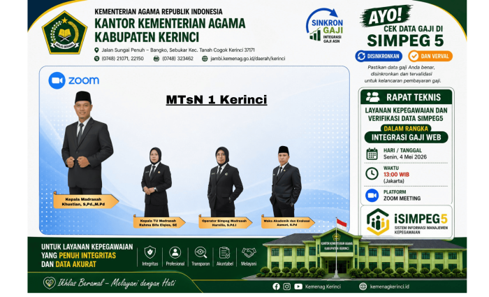 TANGGAP DALAM PEMUTAKHIRAN DATA GAJI WEB MTsN 1 KERINCI IKUTI ZOOM SIMPEG