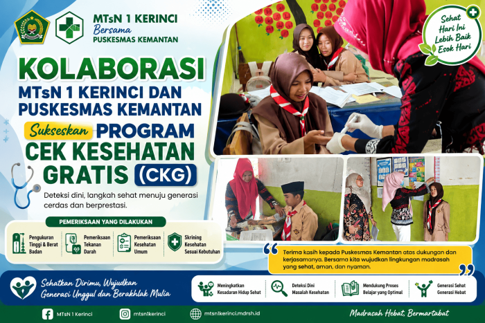 Kolaborasi MTsN 1 Kerinci dan Puskesmas Kemantan Sukseskan Program Cek Kesehatan Gratis (CKG) Kolaborasi MTsN 1 Kerinci dan Puskesmas Kemantan Sukseskan Program Cek Kesehatan Gratis (CKG)