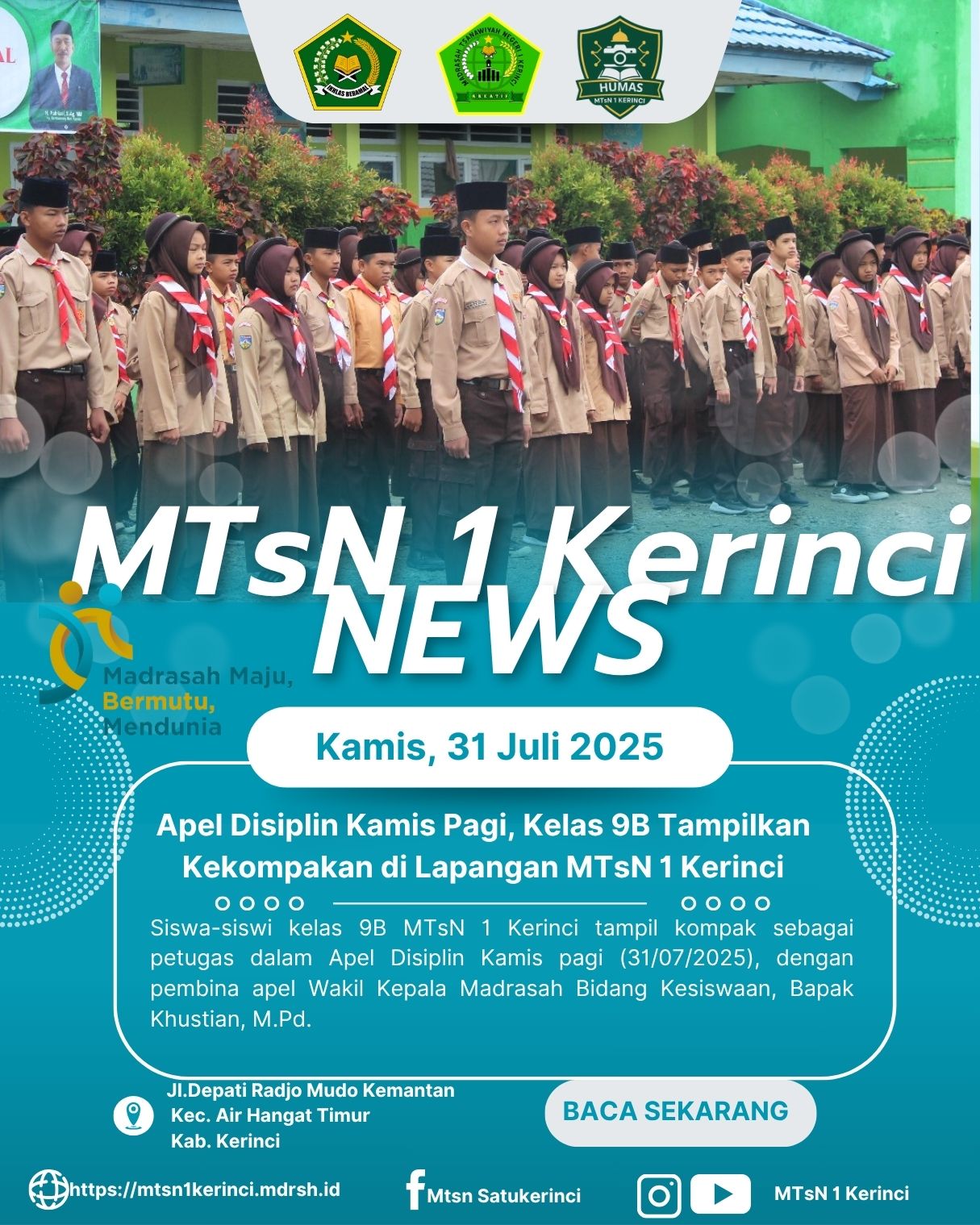 Apel Disiplin MTsN 1 Kerinci: Kelas 9B Tampil Tangguh, Waka Kesiswaan Sampaikan Pesan Tanggung Jawab