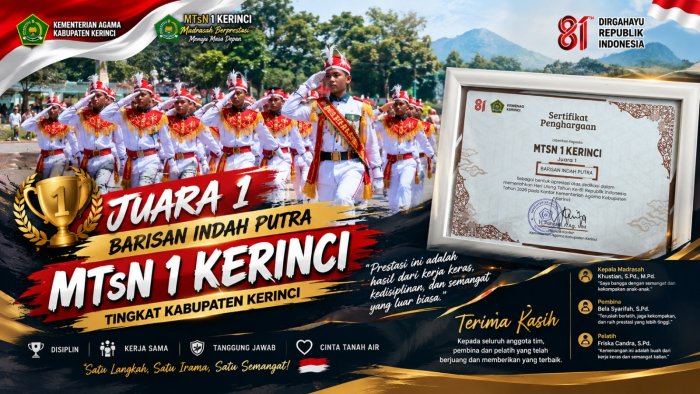 Kerja Keras Berbuah Manis! Barisan Indah Putra MTsN 1 Kerinci Jadi Juara 1 Tk. Kemenag Kabupaten Kerinci!